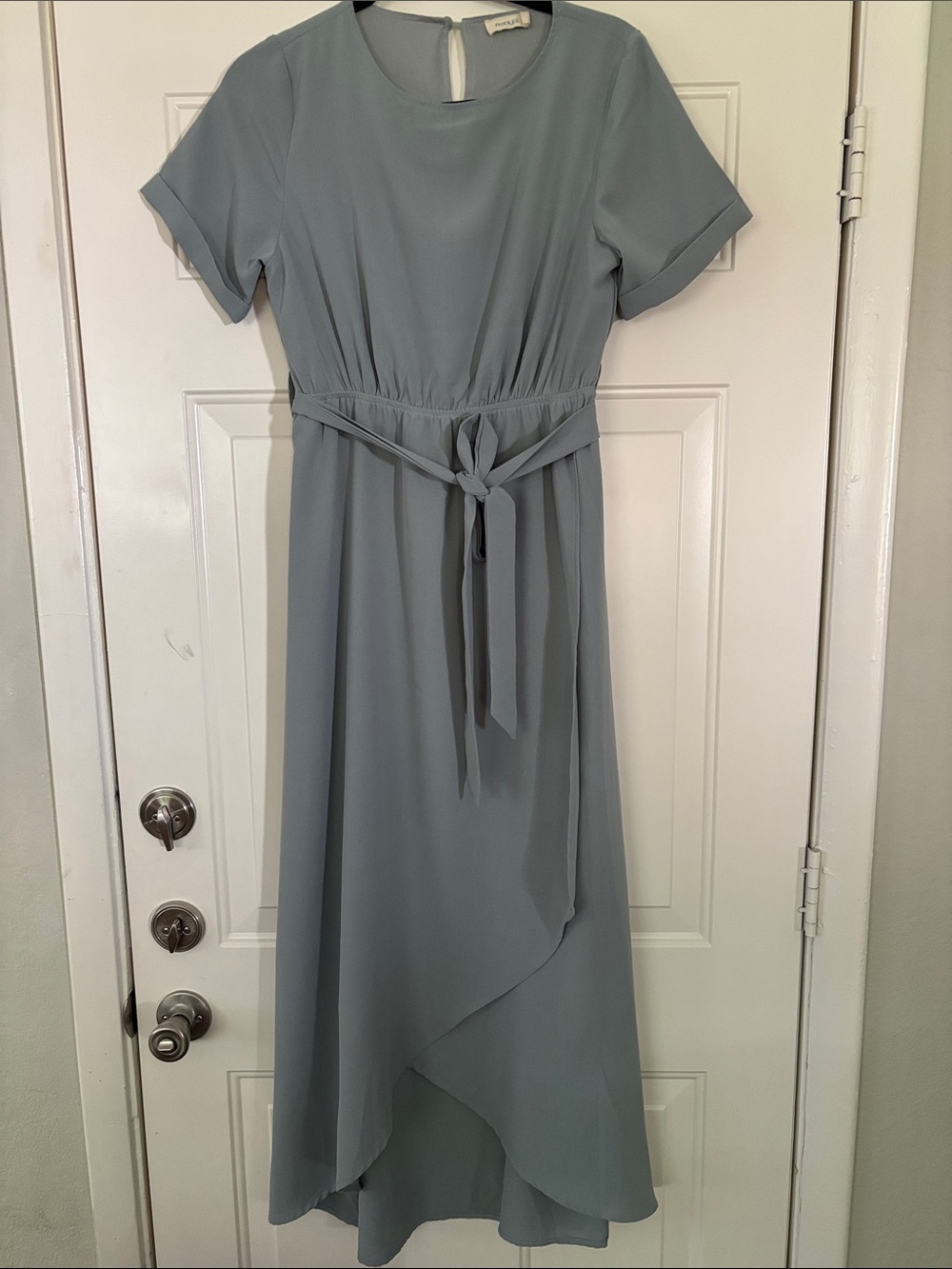 Roolee Blue High-Low Belted Midi Dress